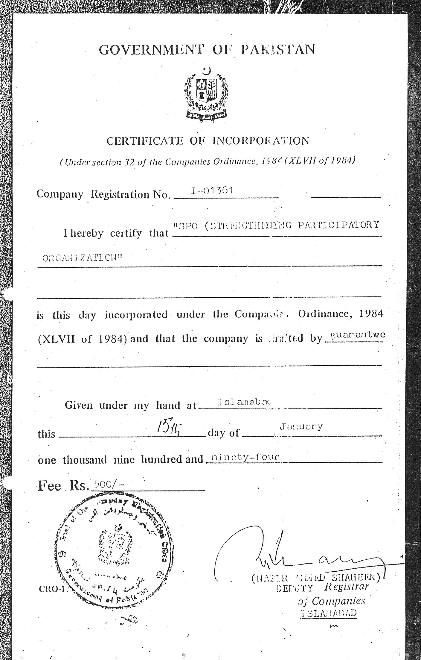 Registration Certificate